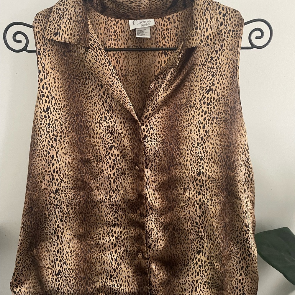 Leopard Print Notched Collar Blouse